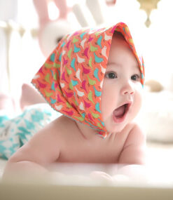 Colorful Birdies on Orange Bandana